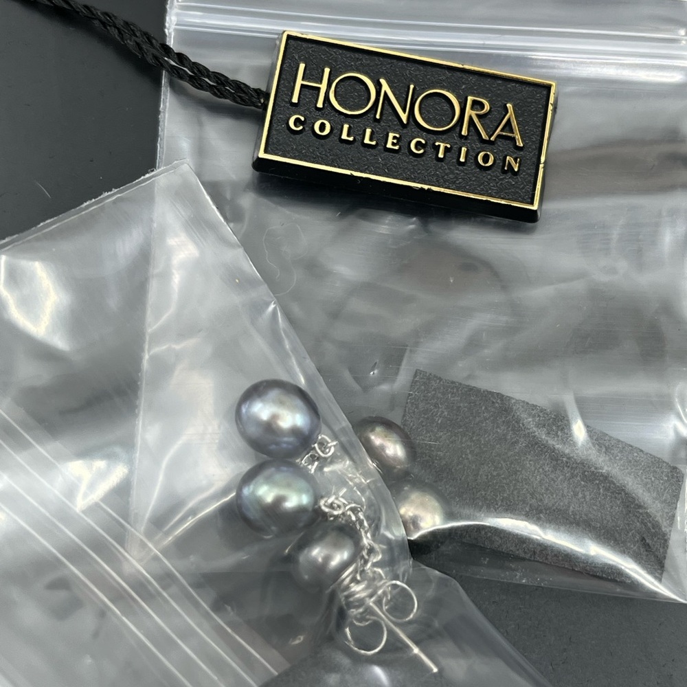 Vintage Honora Black Pearl Drop Earrings in Sterling Silver - Picture 6 of 13
